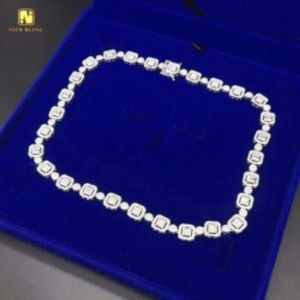 Anpassad design kubansk länk 925 Silver Diamond Necklace Pass Tester Double Lock Solid Silver Moissanite Halsband