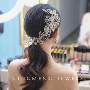 Headbands White Leaves Hollow Headband Fairy Rhinestones hair jewelry Bridal Wedding bride Hair Accessories 231102