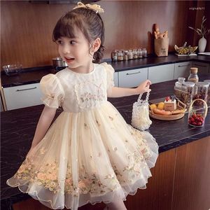 女の子のドレス夏の女の子の服2-8歳のレース刺繍プリンセスドレスフラワーボールガウン誕生日服装ガーゼスカイ