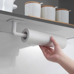 Hooks Rails Perforation-Free Kitchen Cabinet Under Paper Roll Rack Multifunktionell Bathroo Cling Film Rag Storage Wall Hangin Rackhooks
