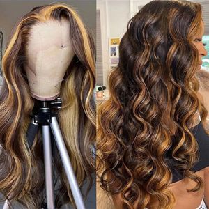 Glueless Highlight Wig Human Hair Body Wave Brasiliansk hår HD spets frontala peruk för kvinnor blond spets front peruk brasilianskt hår