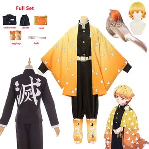 Anime demon slayers agatsuma zenitsu cosplay traje adulto crianças roupas de halloween quimonos cosplay