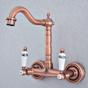 Kitchen Faucets Antique Red Copper Brass Wall Mounted Wet Bar Bathroom Vessel Basin Sink Cold Mixer Tap Swivel Spout Faucet Msf873