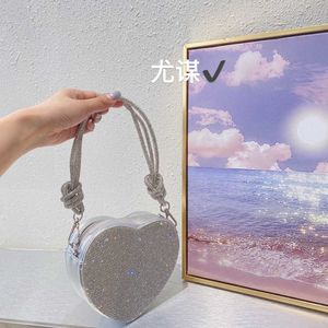 French Shiny Lingling Love Box Bag Banquet Water Diamond Rope Knot Peach Heart Mobile Phone Chain Underarm Crossbody Bag 231102