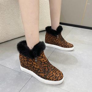 Stövlar kvinnor leopard tryck snö vinter varm sluttning klack stor storlek skor rund huvud komfort lägenheter botas de invierno mujer