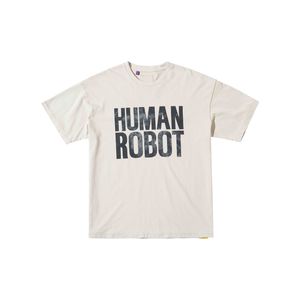 23ss Летняя мужская хлопковая футболка Винтажная рваная футболка Robot News слоган High Street с коротким рукавом модные футболки унисекс