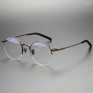 Óculos de sol quadros de alta qualidade artesanal titânio meia moldura luxo designer redondo óculos de prescrição homens mulheres vintage óculos
