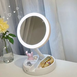 Compact Mirrors Foldable USB Charging or Battery Led Mirror Makeup White Vanity Cosmetic Mirror with Light 10X Magnifying Table Mirrors 231102