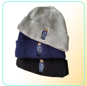 Polo Bear broderi stickad manschetterad beanie vinter hat012346274737