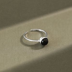 REAL 925 Sterling Silver Open Rings for Women Jewelry Trendy Black Onyx Round Man and Woman Finger Ring Classic Punk Style Wholesale YMR069