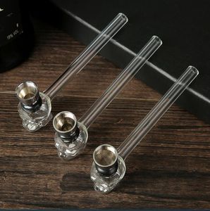 Smoking Pipes Personalized clear glass skull pipe tobacco stem zinc alloy metal tobacco detachable cleaning tobacco