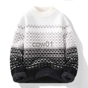 Men's Sweaters #4352 Winter Sweater Men Warm Knitted Plaid Mohair Mens Pullover Sweaters Long Sleeve Slim Warm Knitwear Pullover Round Neck J231102