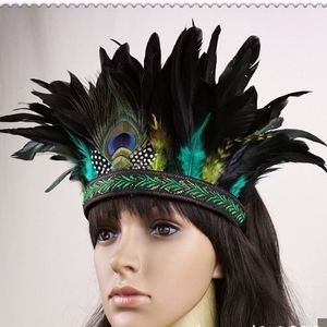 1 peça cocar colorido de penas de carnaval original indiano/faixa de cabelo de penas/acessórios de cabelo de penas