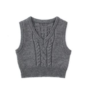 Women's Sweaters OOTD Grey V Neck Knitted Vest Vintage Stylish Pullover Twist White Black Youthful PB ZA Woman Female Lady Solid Streetwear 231102