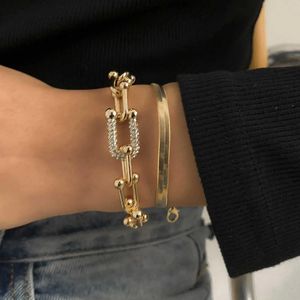 Charm Bracelets Accessories for Women Metal Bangle Bracelet Trendy U Link Crystal Zircon Chain Jewelry Party Gift Mujer 231101