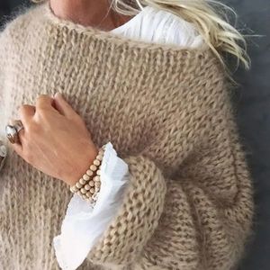 Women's Sweaters Women Lantern Long Sleeve O-Neck Sweater Fluffy Fuzzy Mohair Pullover Top Chunky Knit Solid Color Oversized Loose Jumper 231101