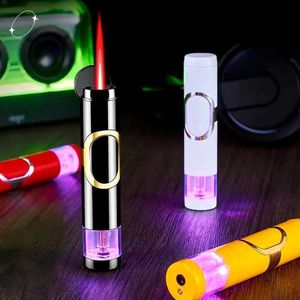 Lighters New Metal Butane No Gas Inflatable Lighter Creative Luminous Transparent Chamber Windproof Push-type Cool Men's Gift