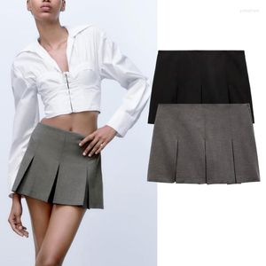 Skirts Grey Pleated Skirt Shorts Women High Waist Women's Skort Casual Bermuda Harajuku Fashion Streetwear Y2k