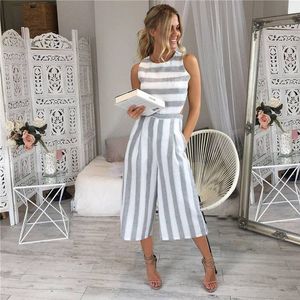 Kvinnors jumpsuits Rompers Summer Jumpsuit Women's Jumpsuit Sexig casual ärmlös eleganta randiga breda benbyxor Playsuits Overalls byxa plus storlek 230331