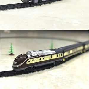 Diecast Model Car Electric Train Toy Set Whistle Car Railway Tracks Steam Locomotive Engine Diecast Model Education Game Boy Toys for Children 231101