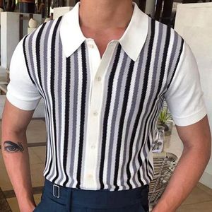 Men's T Shirts Summer Menswear Black And White Striped Contrast Knit Short Sleeve Slim Polo Shirt