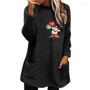 Women's Hoodies Women Casual Double Fuzzy Reindeer Printed Sweatshirt Faux Fleece Zip Pullover Summer Tops Juniors Shirts