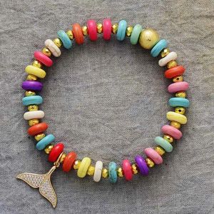 Strand Colorful Chakra Stones Zircon Fish Tail Stretch Elastic Beads Armband Spiritual Holiday Jewelry Wholesale