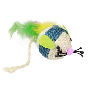 Cat Toys Mouse Toy Sisal Kitten med färgglad fjäder svans tecknad råtta husdjur anti-resistent för katter