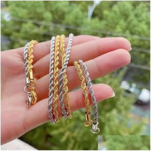 Chain Link Chain Stainless Steel 3/5Mm 22Cm Length Gold Sier Plated Twist Wire Lobster Clasp Men Women Bracelet Hand Jewelry Dhgarden Dhsvv