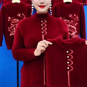 Kvinnors tröjor 5xl Mother Winter Sweater Tjock imitation Mink Velvet High Elastic Women Pullover Löst varma mjuka stickade jumper damer