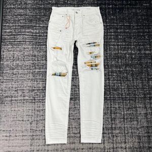 Men's Jeans Men Fabric Patch Distressed White