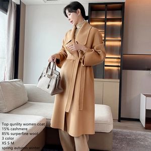 Wollmischungen für Damen Naizaiga Camel doppelseitiger Kaschmirmantel mittellanger Wollmantel für Damen Herbst Winter lose Mädchenmischungen FM9 231101