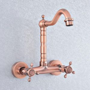 Torneiras de cozinha Antique Red Copper Brass Wall Mounted Wet Bar Banheiro Navio Bacia Pia Frio Mixer Torneira Swivel Spout Torneira Msf861