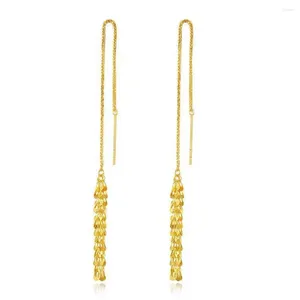 Dungle Küpeler Kadınlar İçin Gerçek 18K Sarı Altın Phoenix Tail AU750 Gül Uzun Küpe Hattı Damla Mücevher Hediyesi 7.8cml