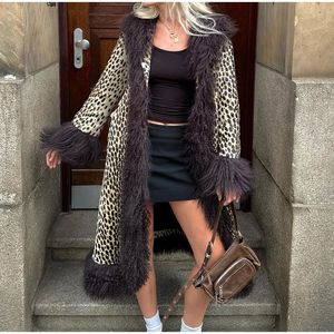 Women' Blend Vintage Leopard Print Fur Overcoat Fashion Patchwork Loose Long Sleeve Warm Jacket 2023 Winter Lady Thick Outerwear 231102