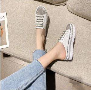 womens student girls sequine silver white shoes water drill thick sole 4CM high students slip on flats loafers can make big size 41 42