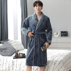 Homens sleepwear inverno grosso quente roupão homens luxo flanela macia longa rendas até quimono banho robe masculino roupão mens coral velo