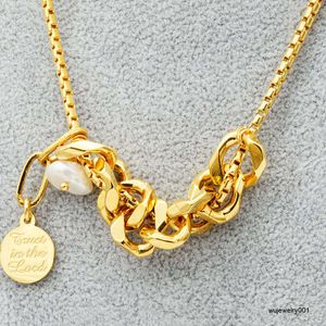 Collana di perle da donna, gioielli placcati in oro, catena a maglie cubane in oro