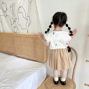 Yaz Ailesi Eşleştirme Giysileri Erkek Kız Beyaz Kısa Kollu Ayı Gömlek Whorts Withskirt Pamuk Kolej Tarzı Takım Bebek Giyim