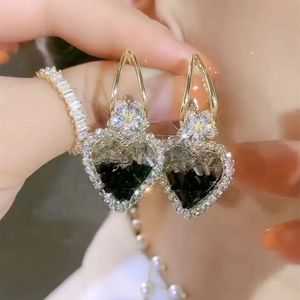 Dangle & Chandelier 2023 New Vintage Shiny Black Crystal Love Heart Stud Earrings Women's Personality Fashion Earrings Wedding Jewelry Birthday Gift