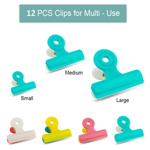 Bag Clips 12 PCS Portable Plastic Bag Clips Kitchen Accessories Food Clip Multipurpose Chip Bag Assorted Colors Air Tight Seal Grip 230331