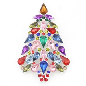 65 mm mehrfarbige Strass-Weihnachtsbaum-Broschen, Kristall-Weihnachtsfeiertags-Brosche für Damen