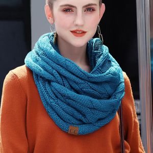 Scarves women solid color cable knitting wool snood winter neck warmer cowl collar circle scarves AC041 231101