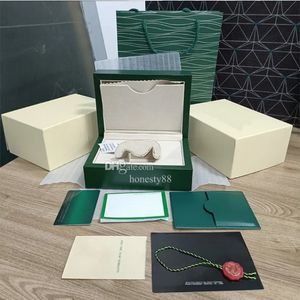 Designer-Uhrenbox aus Holz, luxuriöses Herrenuhrenzubehör, originelle innere und äußere Damenuhrenbox, grüne Box, Broschüre, Kartenzubehör, Zertifikat, Handtasche