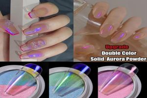 Dubbelfärgad solid aurora nagelpulver glitter transparent holografiska neon glittrar kameleon pulver damm krom naglar konst pigmen7583275