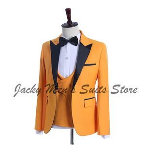 Garnitury męskie Blazery Unikalny projekt żółty mężczyźni z jednym guzikiem Wedding Tuxedos Terno Masculino Slim Fit Blazer 3 sztuki kurtka VE