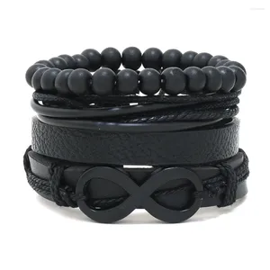 Charm Bracelets Punk Style DIY Men Woven Leather Bracelet For With 8-character Alloy Accessories And Jewelry