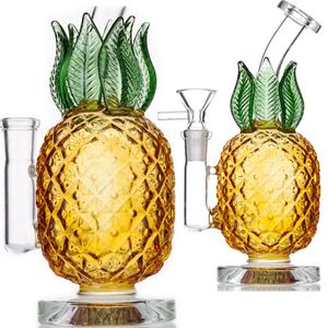 Cam Beher Su Bong Bongs Sigara Boru Ananas Tasarımı Cam Recycler Dab teçhizatı 14mm eklem