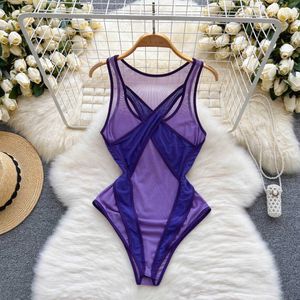 NXY Sexy Mesh Women Bodysuits Casual Hollow Out рукавов.