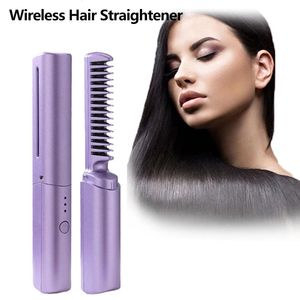 Hair Straighteners Mini Straightener Curler Lazy Wireless Portable USB Rechargeable Comb Negative Ion Styling Tools 231101